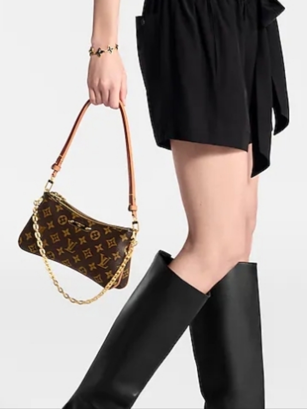 Super Coated Canvas LVI Brown Monogram Shoulder Pochette w/Gold Chain strap